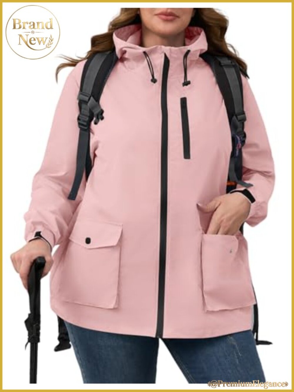 Plus Size Womens Waterproof Packable Rain Jacket Hooded Windbreaker Lightweight